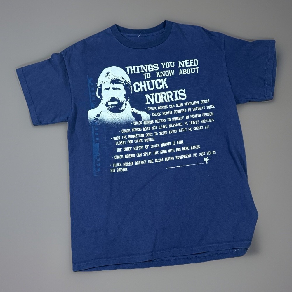Chuck Norris Graphic T-Shirt Mens M Blue Top Kick Productions 2008 Meme‎ Tee